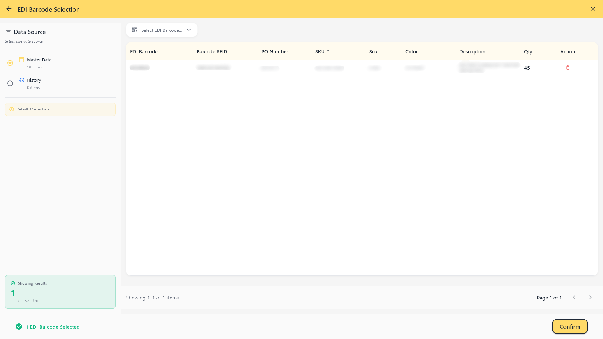 EDI Barcode Selection